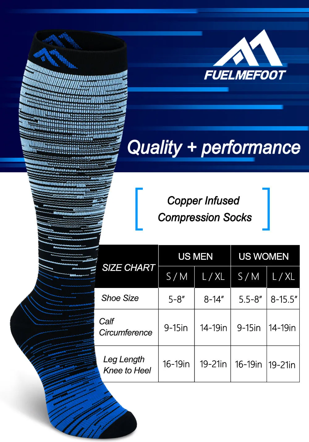 1-Pair Blue Gradient Compression Socks（20-30mmHg） | Actinput