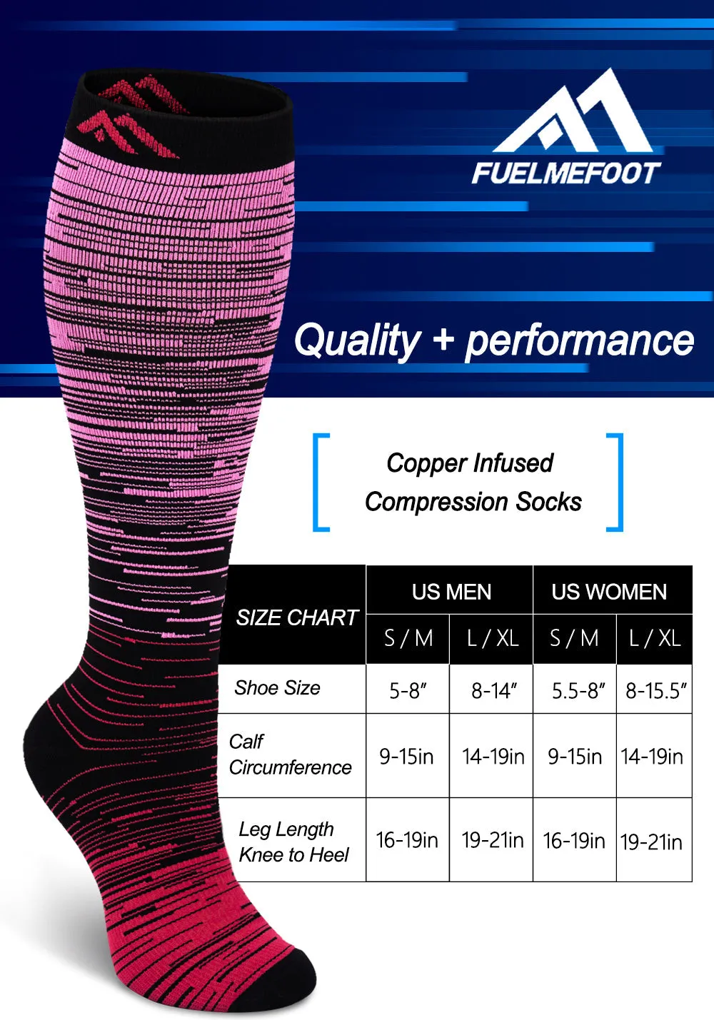1-Pair Pink Gradient Compression Socks ( 20-30MMHG) | Actinput