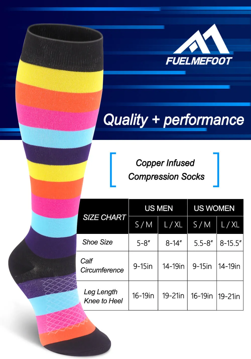 1-Pair Rainbow style Compression Socks ( 20-30MMHG) | Actinput