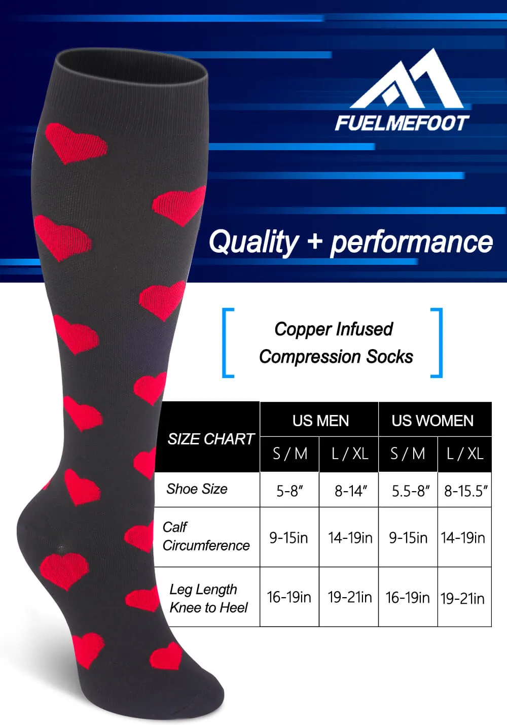 1-Pair Red Heart Compression Socks (20-30mmHg) | Actinput