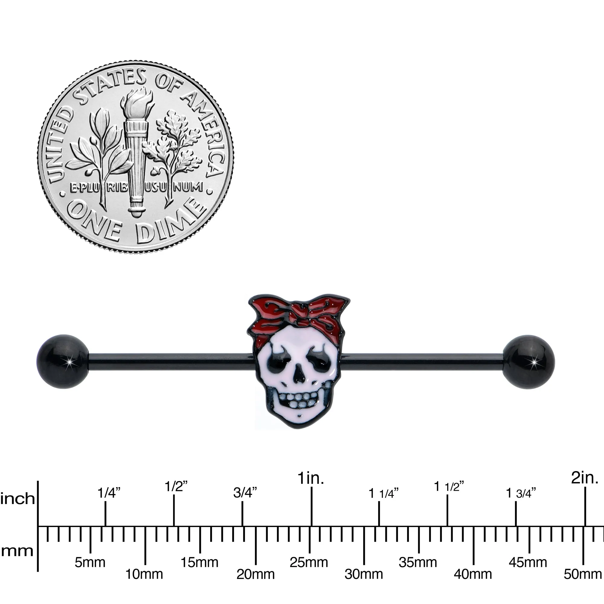 14 Gauge Black Halloween Skull Kerchief Industrial Barbell 38mm