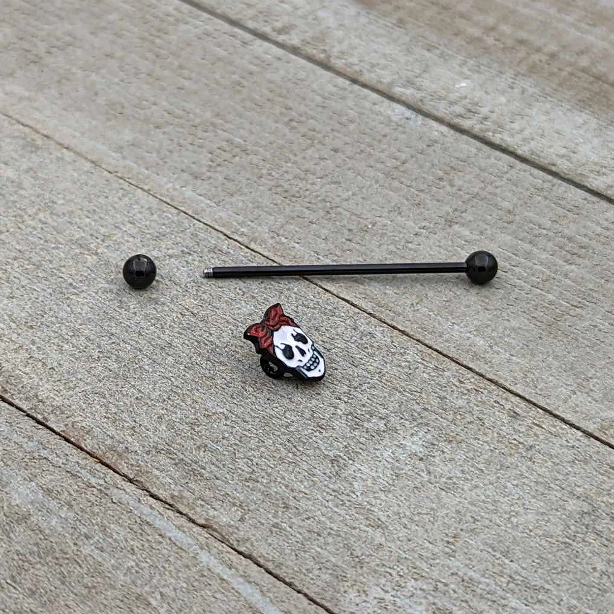 14 Gauge Black Halloween Skull Kerchief Industrial Barbell 38mm