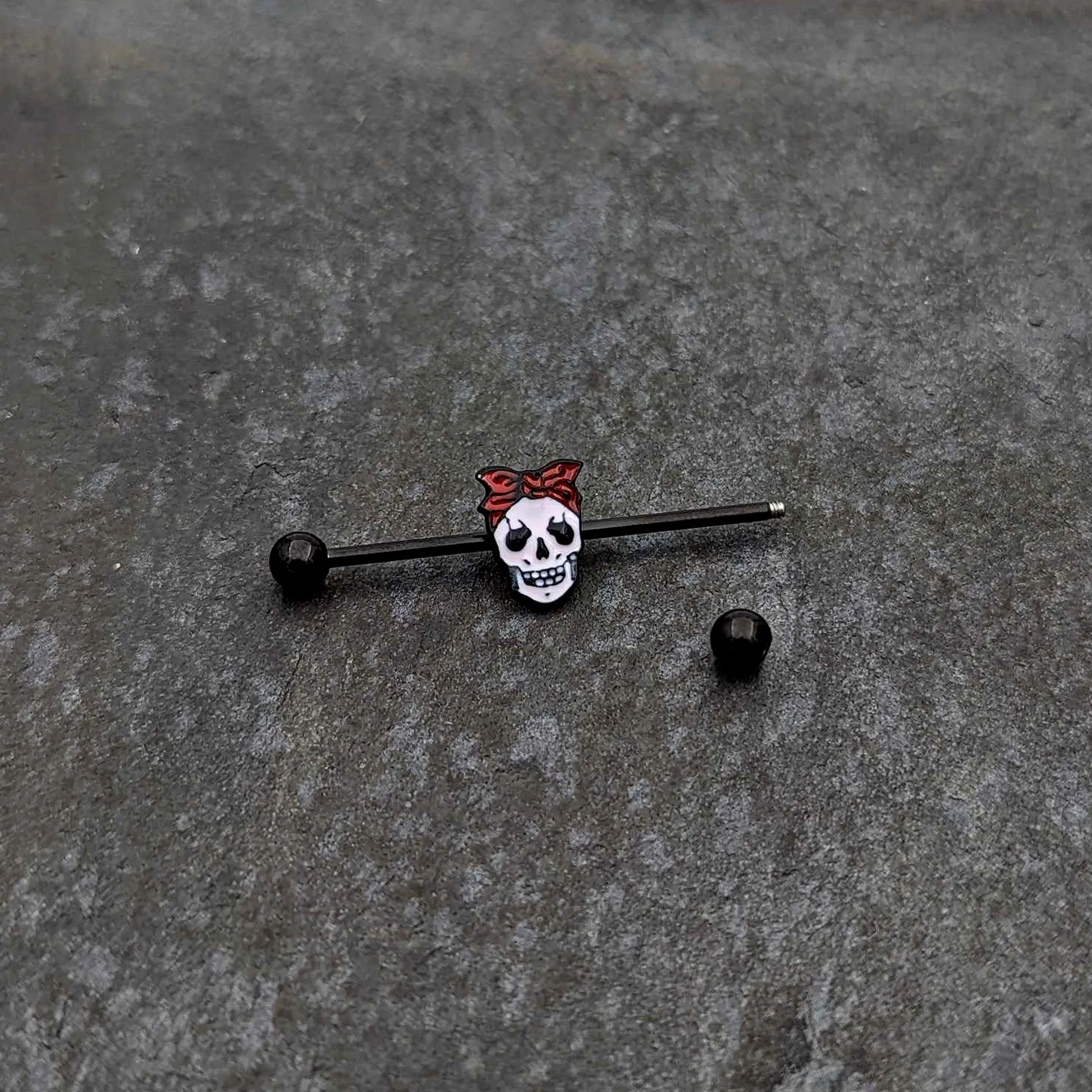 14 Gauge Black Halloween Skull Kerchief Industrial Barbell 38mm