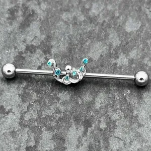 14 Gauge Blue Gem Scrolling Elegance Industrial Barbell 38mm