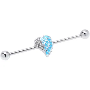 14 Gauge Blue Heavenly Heart Angel Wings Industrial Barbell 38mm