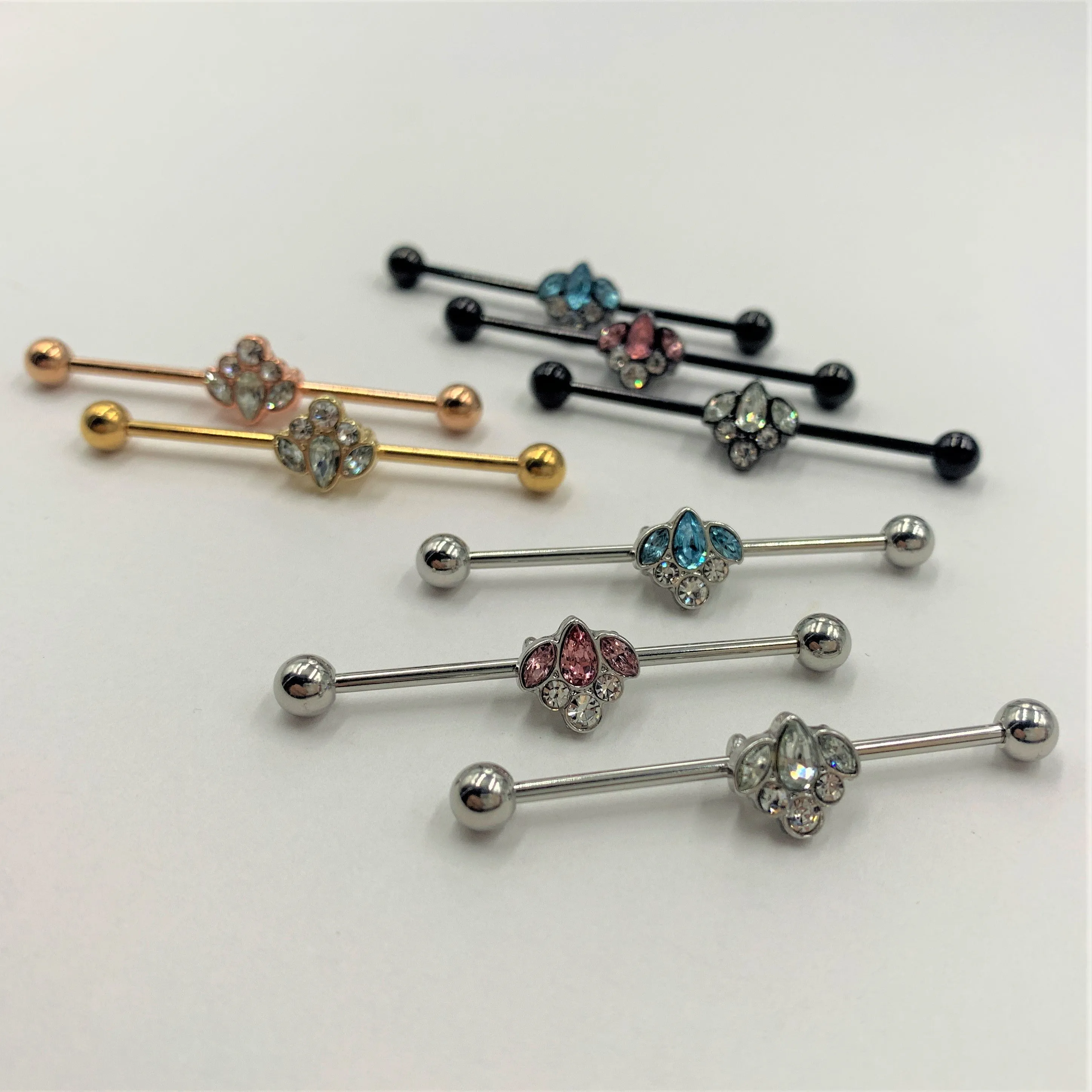 14 Gauge Clear Aqua Gem Black Anodized Classic Cluster Industrial Barbell 38mm
