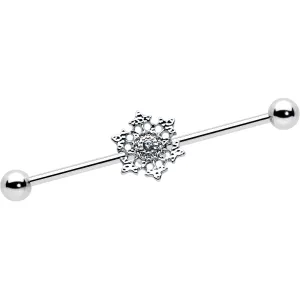 14 Gauge Clear Gem Filigree Winter Snowflake Industrial Barbell 38mm