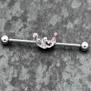 14 Gauge Pink Gem Scrolling Elegance Industrial Barbell 38mm