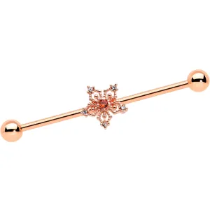 14 Gauge Red Gem Rosy Tone Texture Snowflake Industrial Barbell 38mm