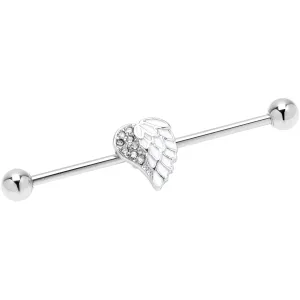 14 Gauge White Heavenly Heart Angel Wings Industrial Barbell 38mm