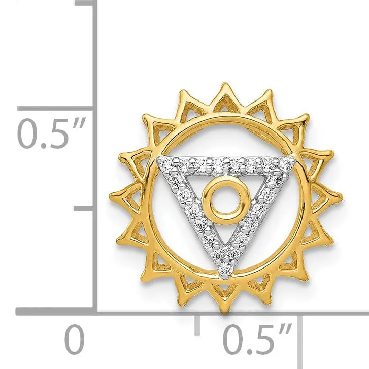 14k Yellow Gold Open Back Polished Finish 0.087-CT Diamond Vishuddha Throat Chakra Chain Slide Pendant Will Not fit Omega Chain