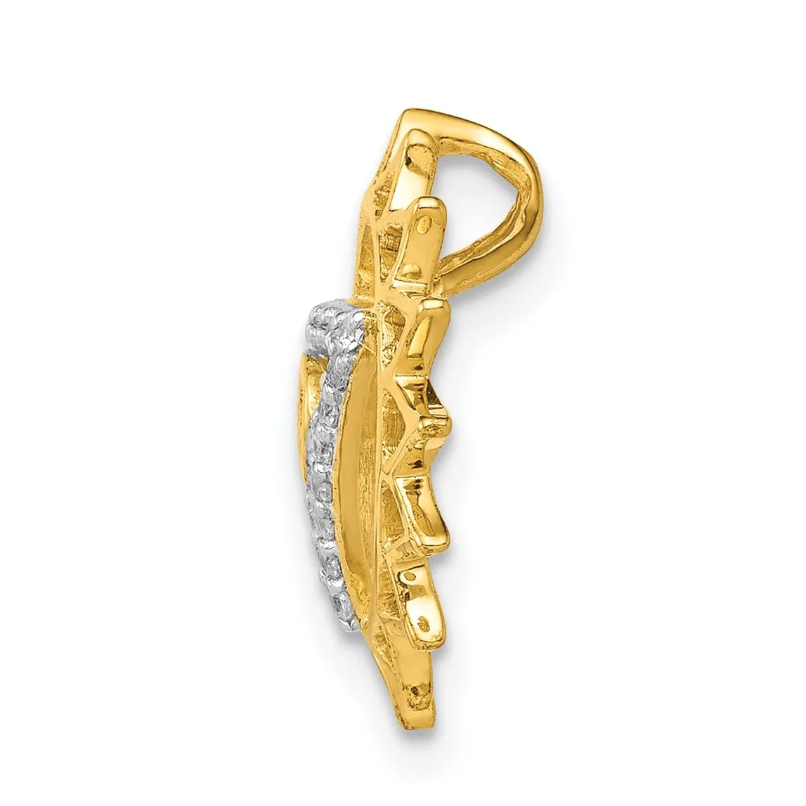 14k Yellow Gold Open Back Polished Finish 0.087-CT Diamond Vishuddha Throat Chakra Chain Slide Pendant Will Not fit Omega Chain