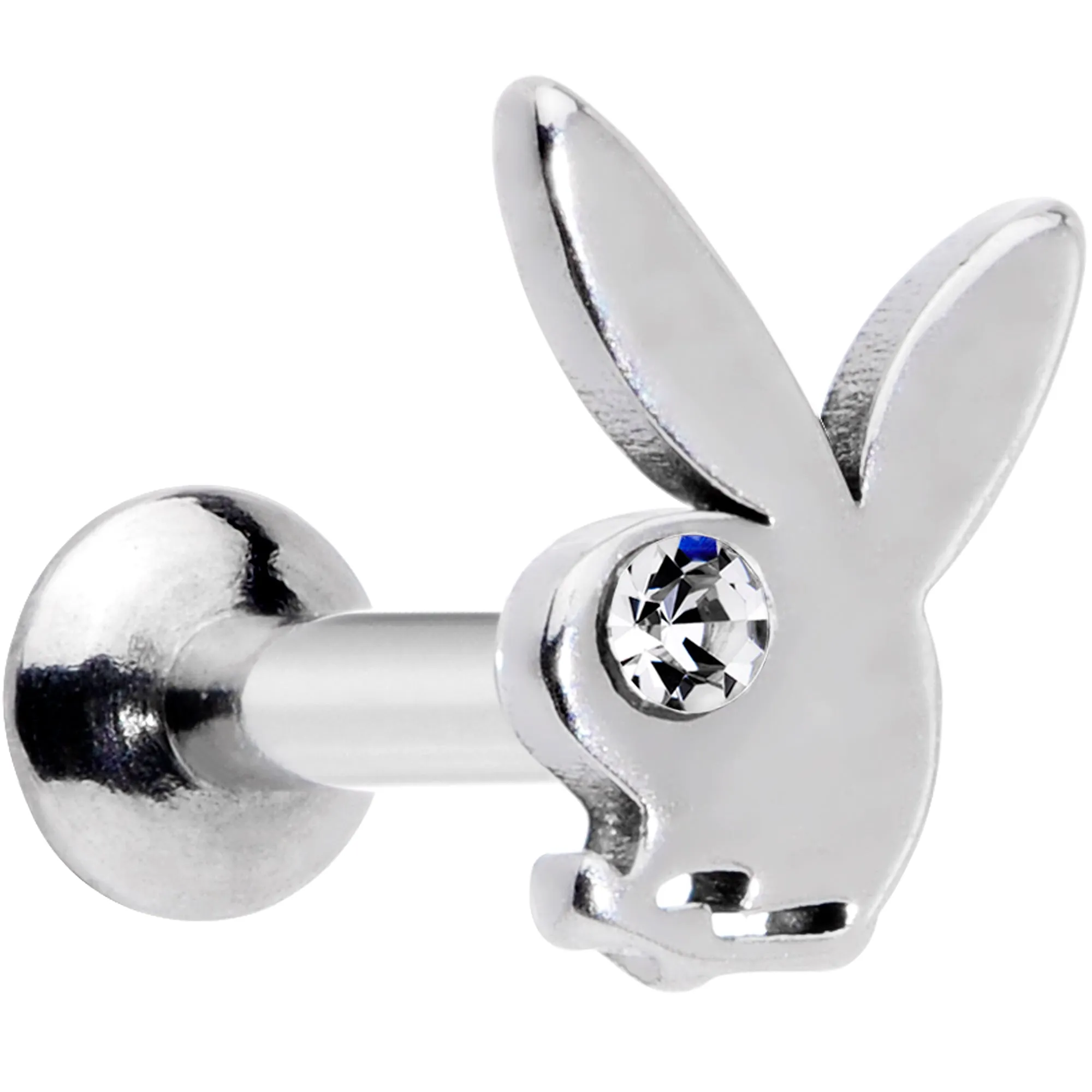 16 Gauge 1/4 Licensed Playboy Clear CZ Gem Internally Threaded Labret