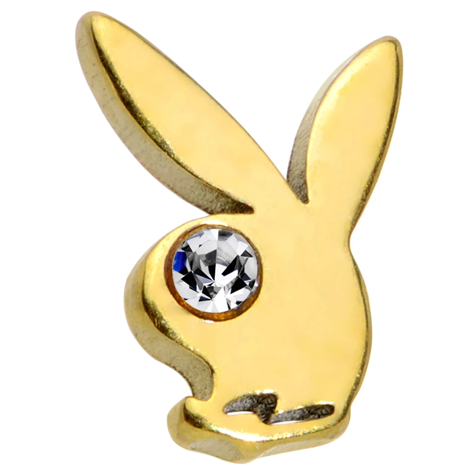 16 Gauge 1/4 Licensed Playboy Clear CZ Gold Hue Internal Thread Labret