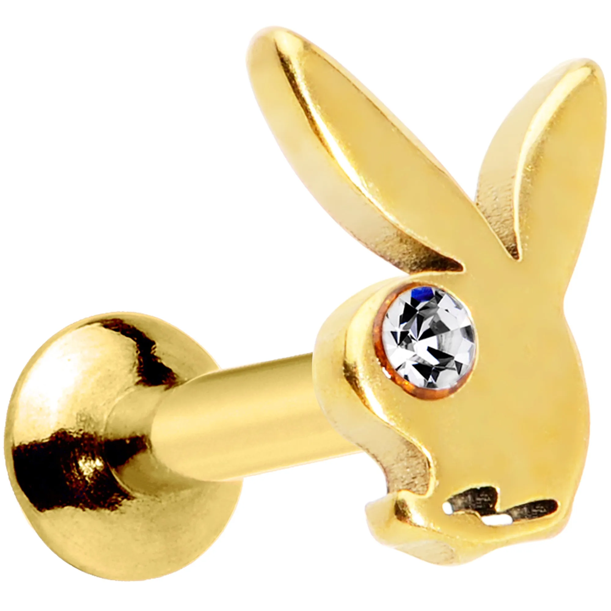16 Gauge 1/4 Licensed Playboy Clear CZ Gold Hue Internal Thread Labret