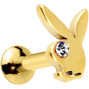 16 Gauge 1/4 Licensed Playboy Clear CZ Gold Hue Internal Thread Labret