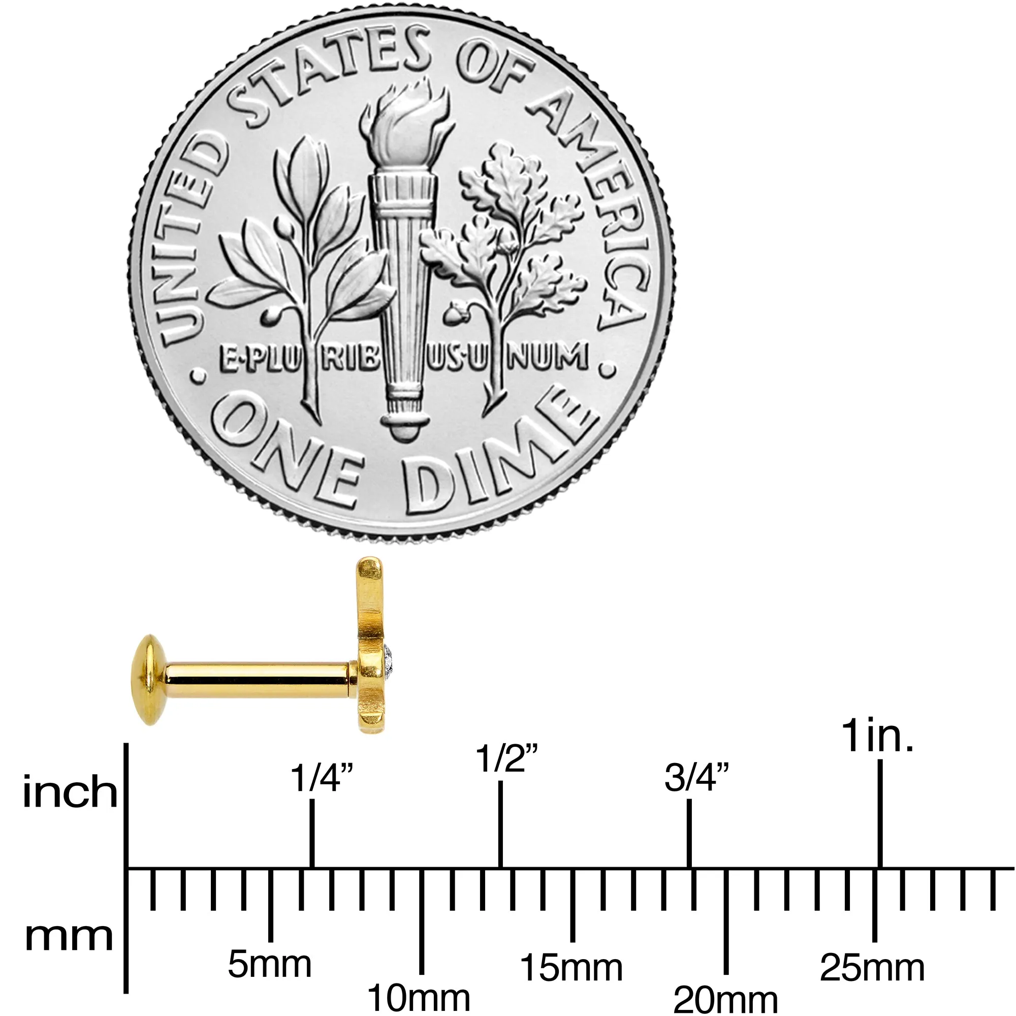 16 Gauge 1/4 Licensed Playboy Clear CZ Gold Hue Internal Thread Labret