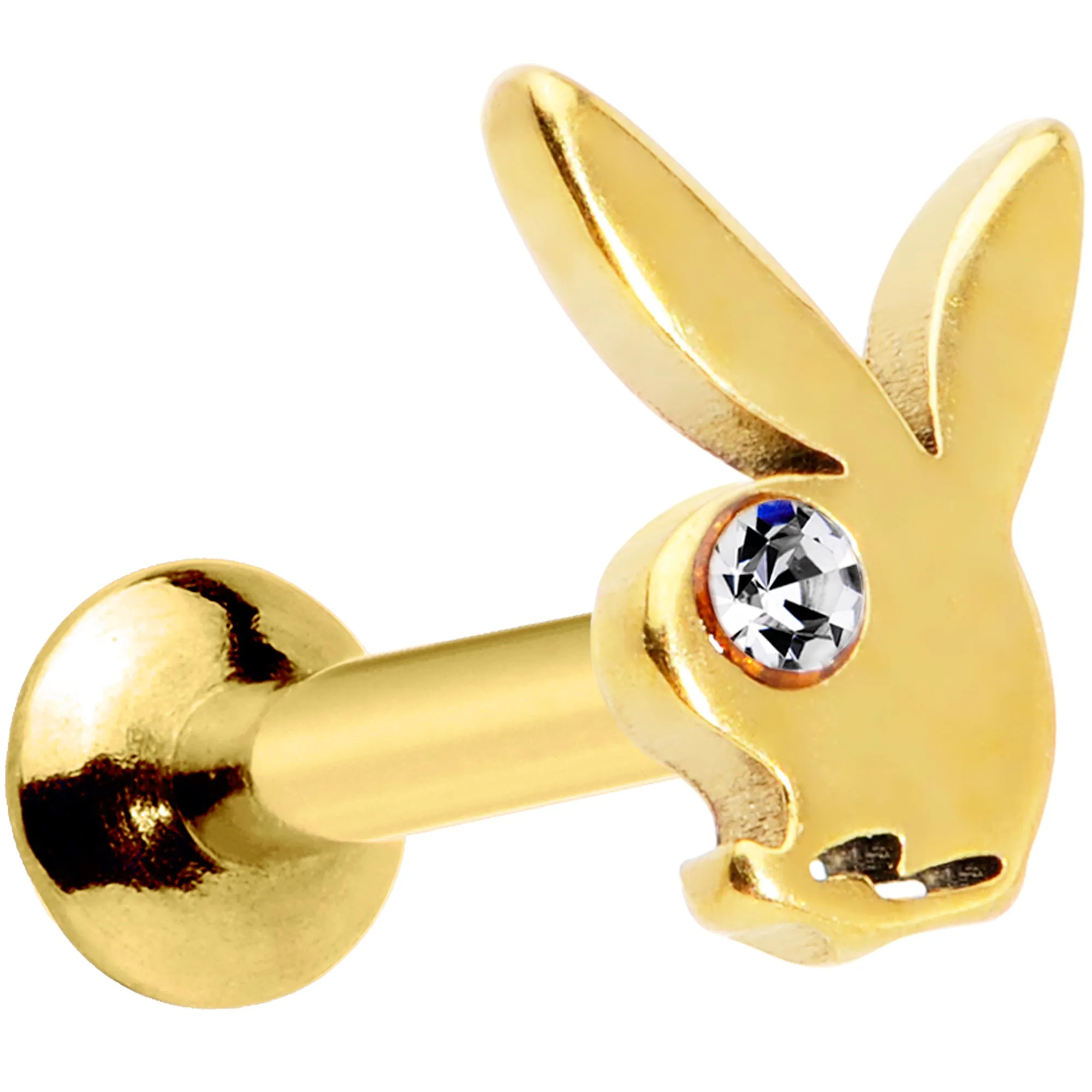 16 Gauge 5/16 Licensed Playboy CZ Gem Gold Tone Internal Thread Labret