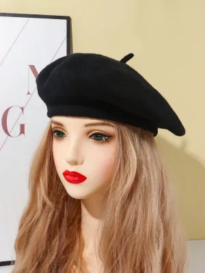 1pc Knitted Warm Beret Hat - Black- FD ⚡