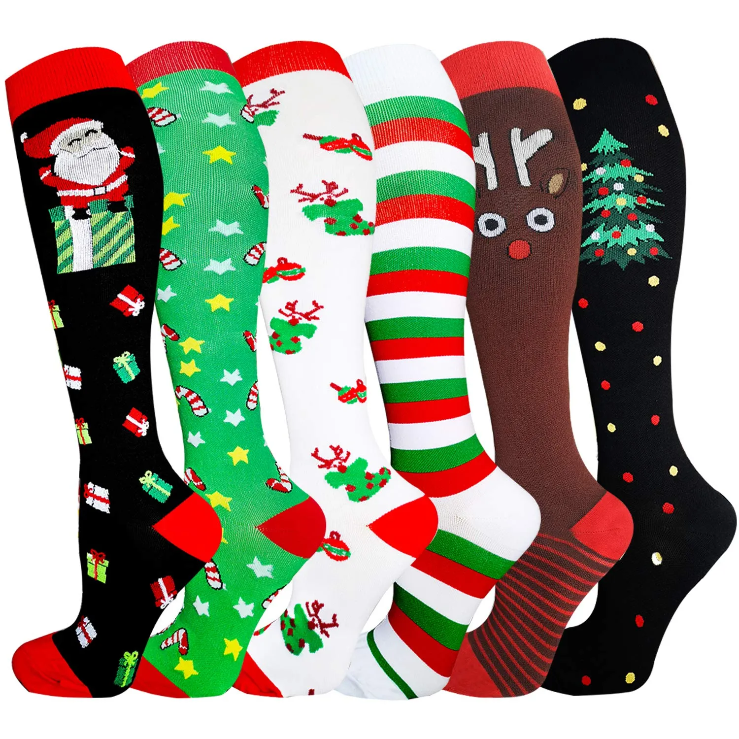 6-Pairs Christmas Compression Socks For Men & Women（15-20mmHG）| Actinput