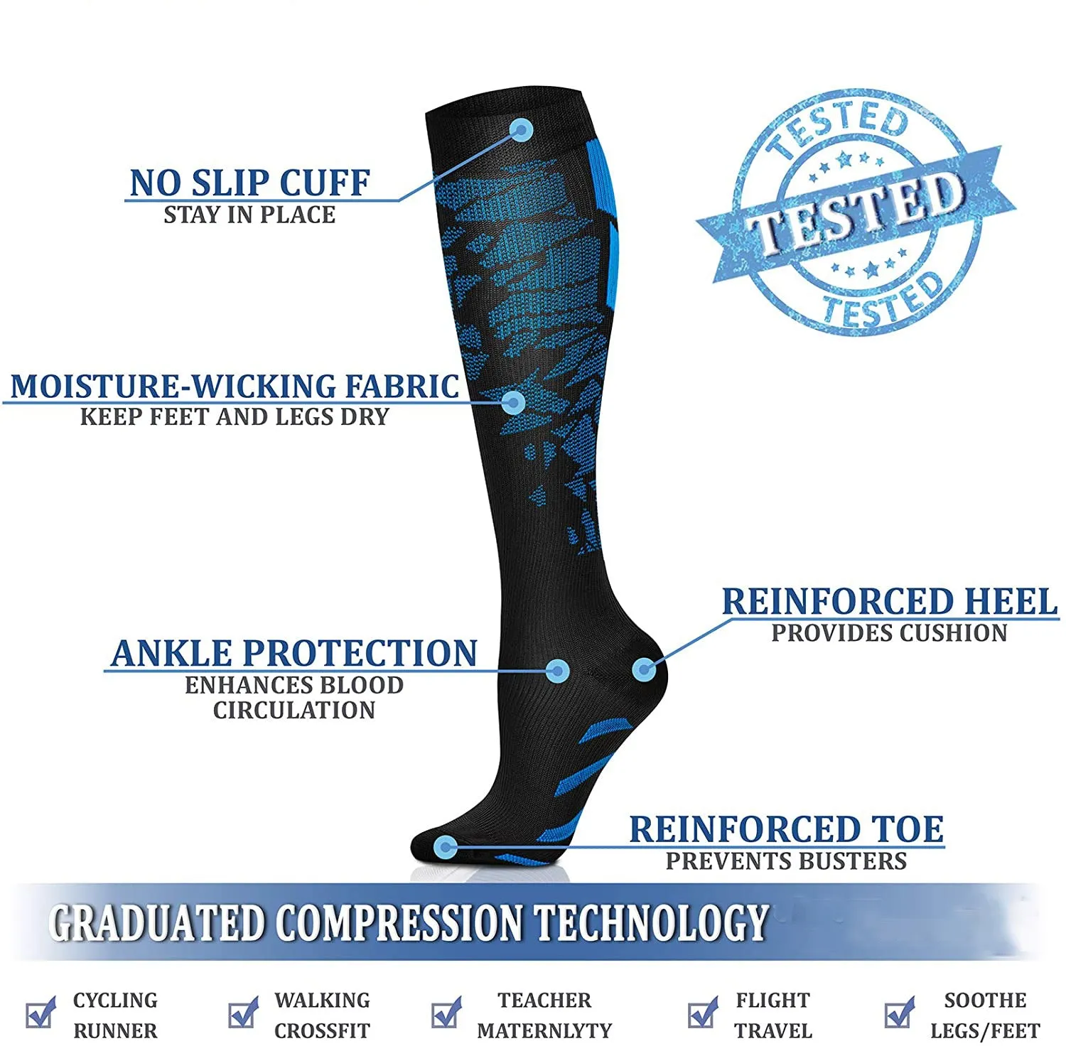 6-Pairs Color Block Compression Socks for Man and Woman | ACTINPUT