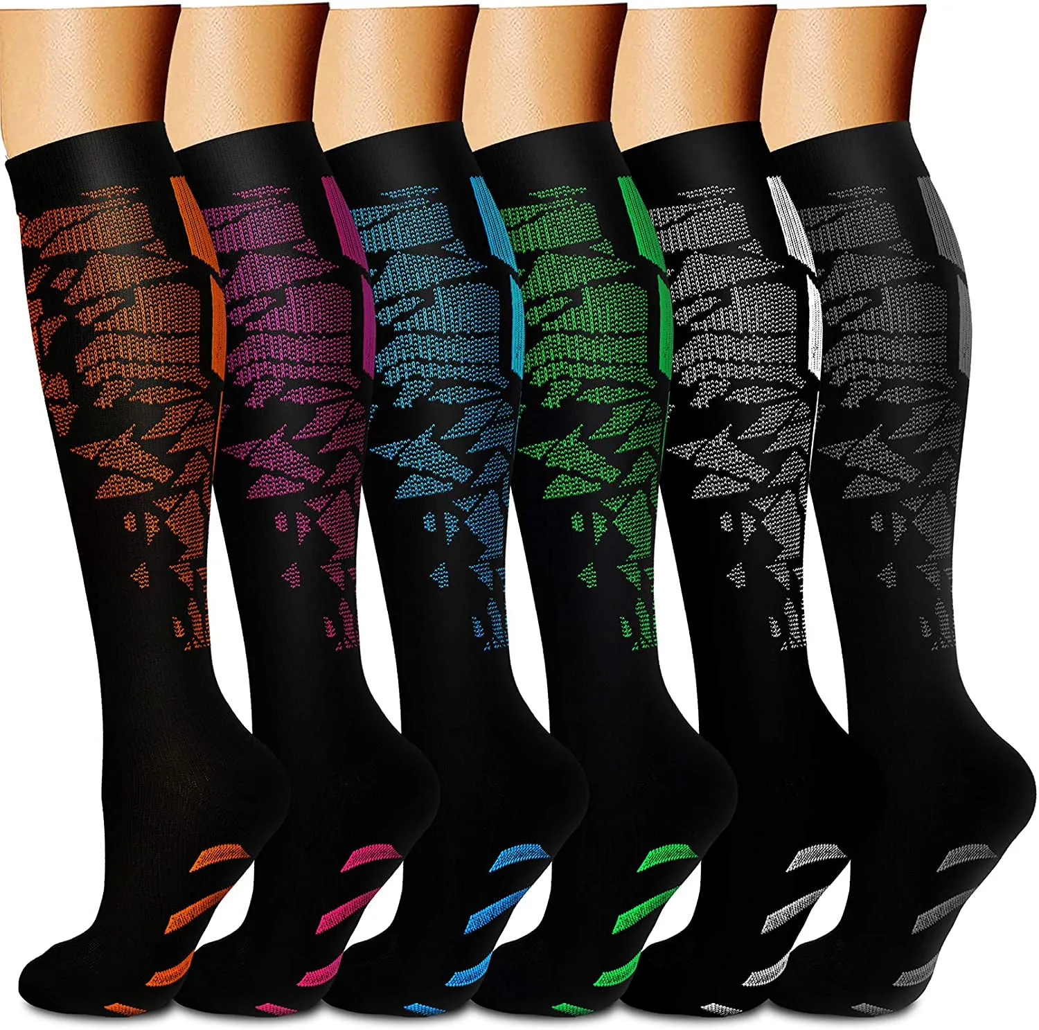 6-Pairs Color Block Compression Socks for Man and Woman | ACTINPUT