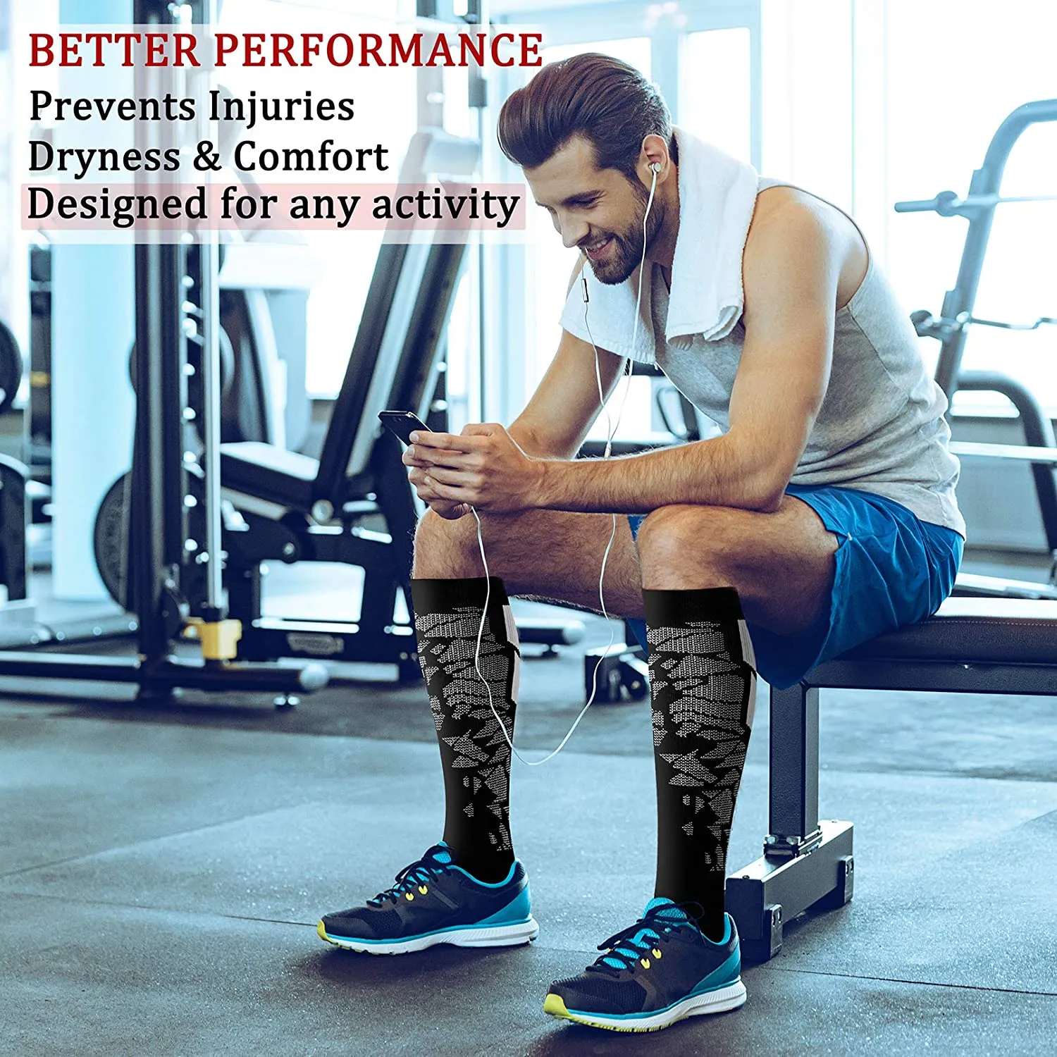 6-Pairs Color Block Compression Socks for Man and Woman | ACTINPUT