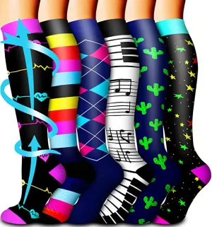 6-Pairs Colorful Compression Socks 20-30 mmHg for Man and Woman | ACTINPUT