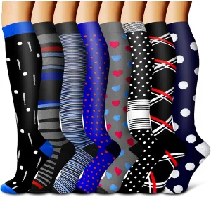 8-Pairs Fashion Compression Socks Women & Men （20-25 mmHg) | Actinput