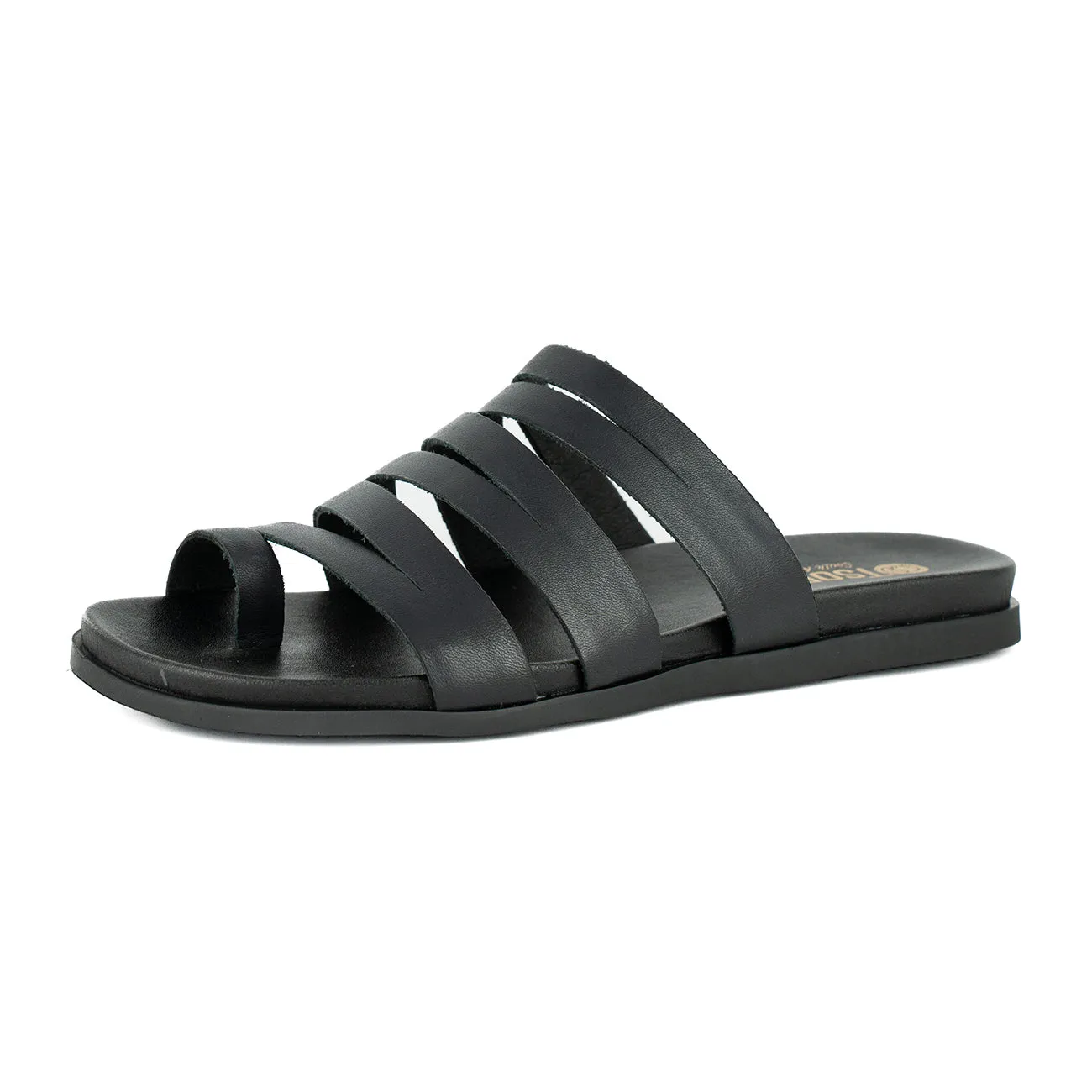 Abuye : Ladies Leather Sandal in Black Relaxa
