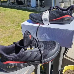 Adidas Black and Red Bounce Sneakers