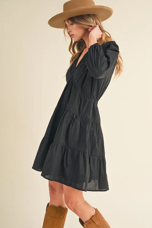 Aemi   Co Notched Balloon Sleeve Tiered Mini Dress