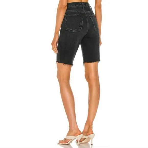 AGOLDE Revolve ‘90s Pinch High Waist Frayed Hem Bermuda Shorts, Black, Size 23