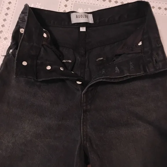 AGOLDE Revolve ‘90s Pinch High Waist Frayed Hem Bermuda Shorts, Black, Size 23
