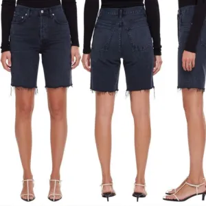 AGOLDE Revolve ‘90s Pinch High Waist Frayed Hem Bermuda Shorts, Black, Size 23