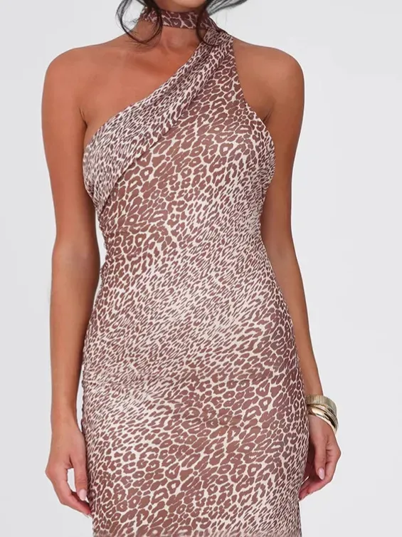 Amara Leopard Print Backless Halter Maxi Dress