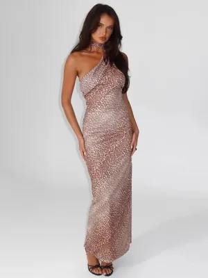 Amara Leopard Print Backless Halter Maxi Dress
