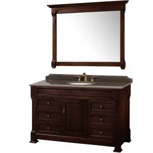 Andover 55" Single Bathroom Vanity in Dark Cherry, Imperial Brown Granite Countertop, Undermount Oval Sink and 50" Mirror
