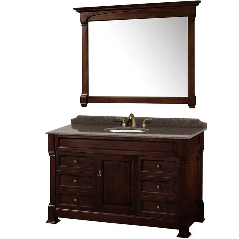 Andover 55" Single Bathroom Vanity in Dark Cherry, Imperial Brown Granite Countertop, Undermount Oval Sink and 50" Mirror