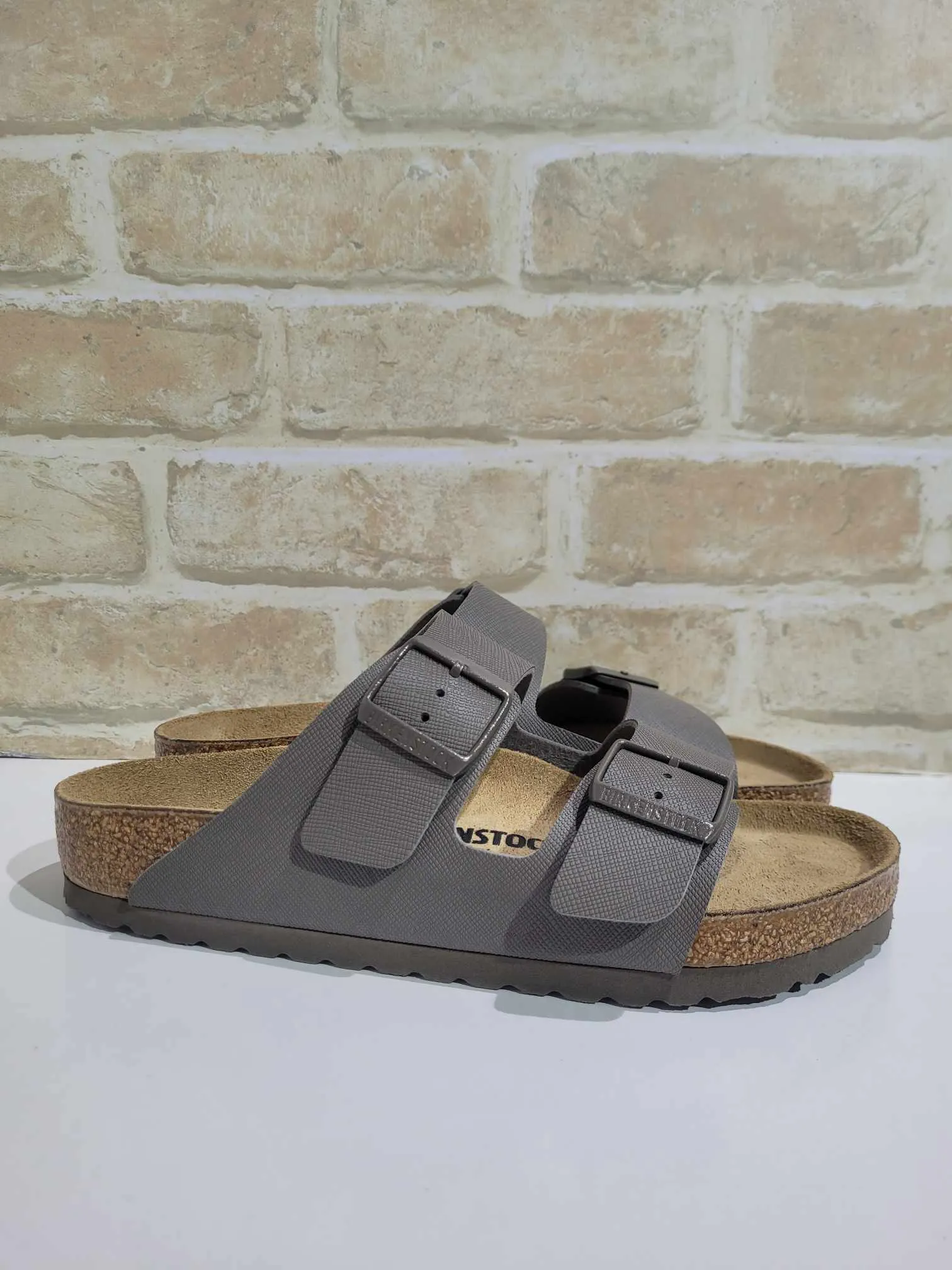 Arizona Saffiano Concrete Grey Birko Regular by Birkenstock