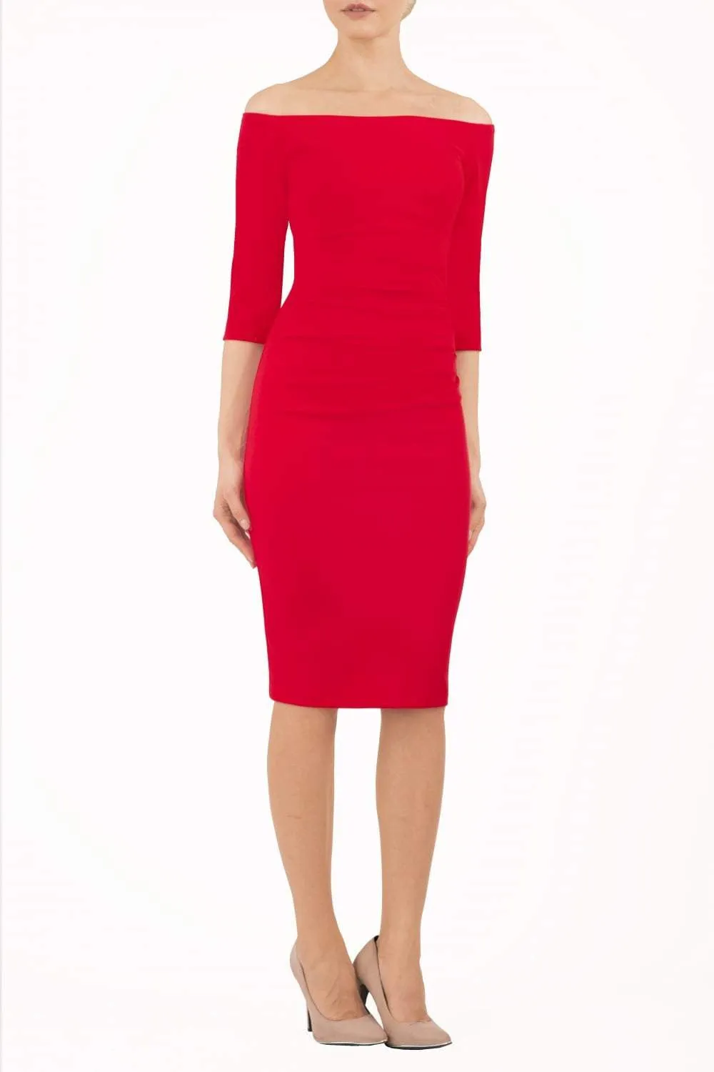 Astra Off Shoulder Sleeved Pencil Dress
