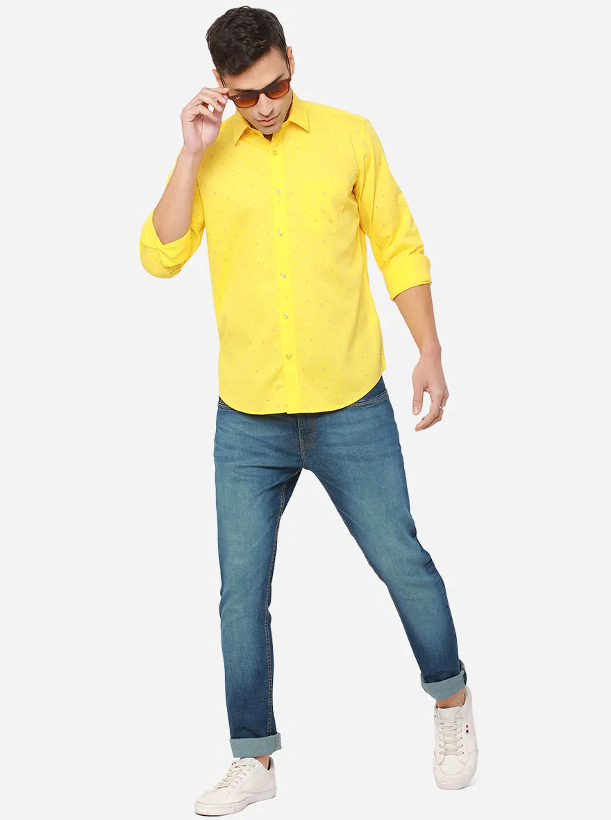 Banana Yellow Printed Slim Fit Casual Shirt | JadeBlue