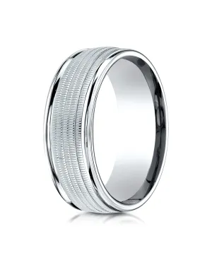 Benchmark 10K White Gold 8mm Comfort-Fit Multi Milgrain Center High Polish Round Edge Design Wedding Band