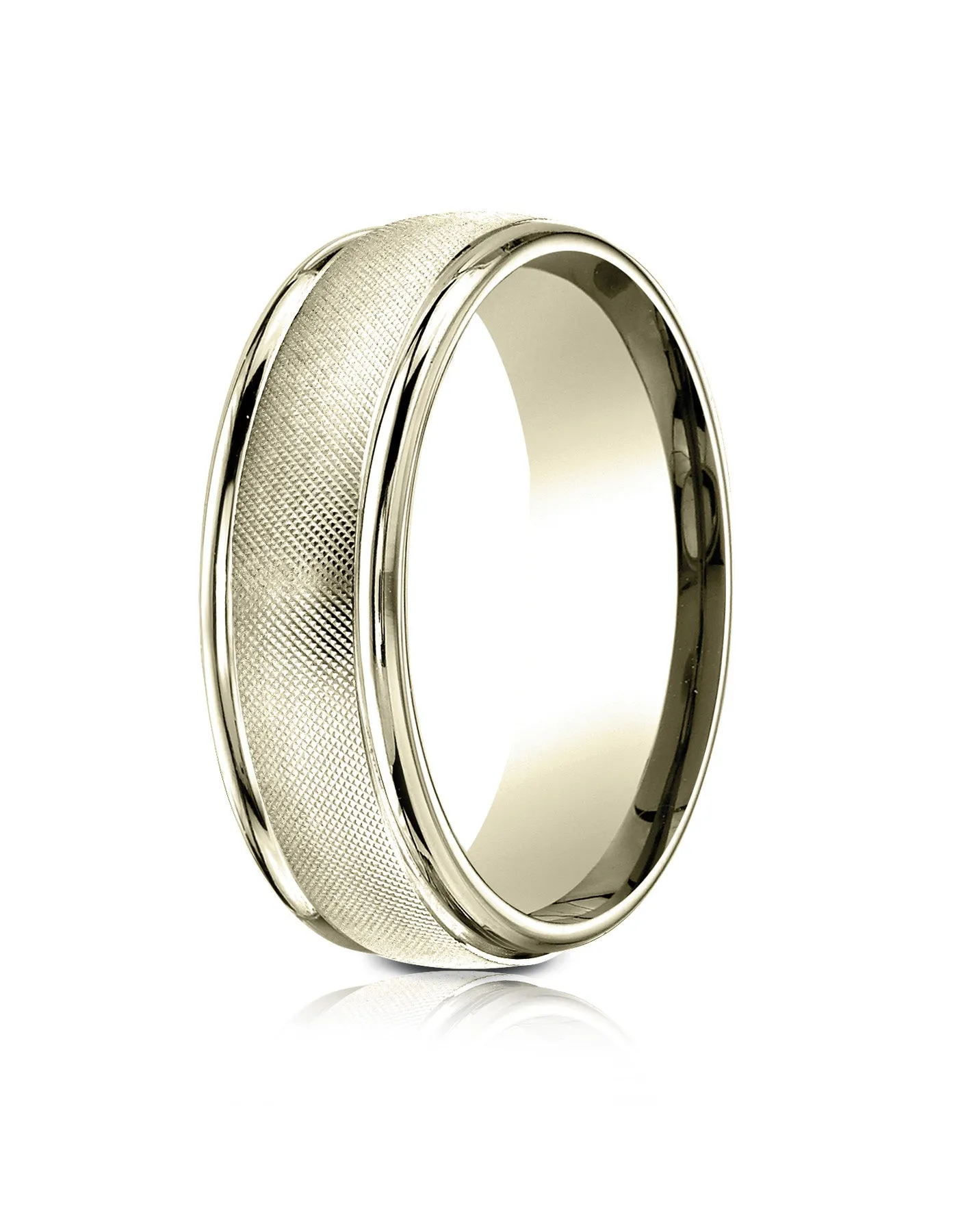 Benchmark 10k Yellow Gold 7mm Comfort-Fit Florentine Center High Polish Round Edge Design Band,(Size 4-15)