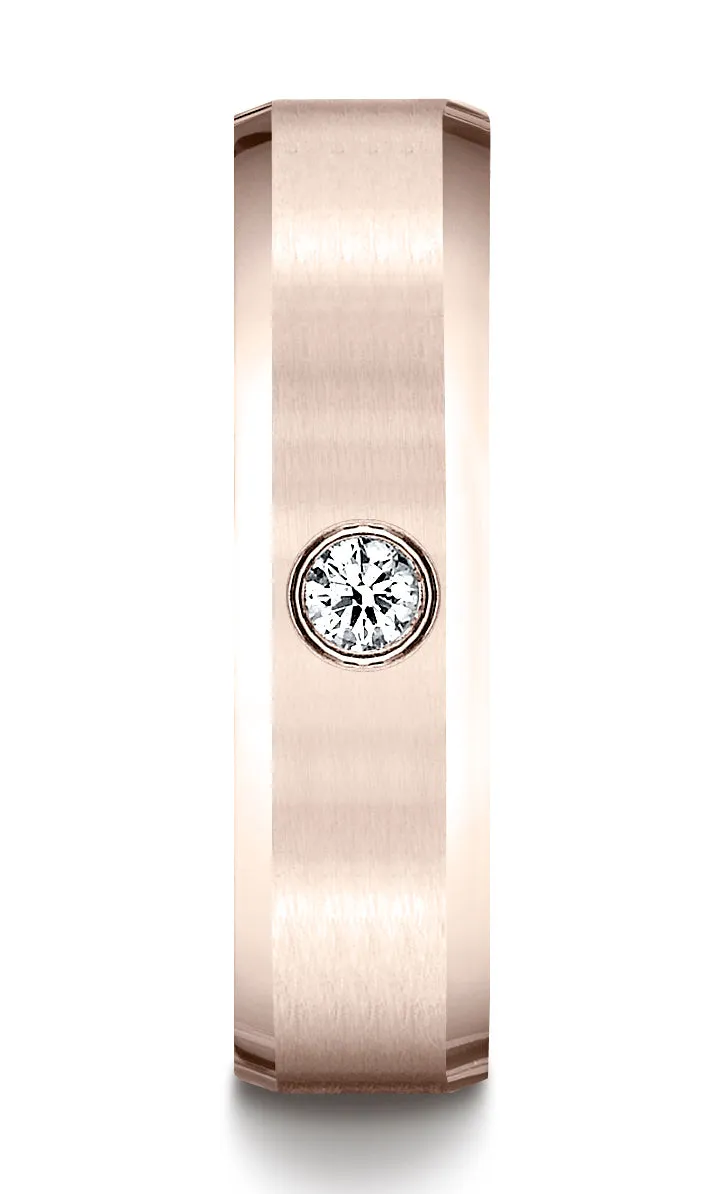 Benchmark 14K Rose Gold 6mm Comfort-Fit Beveled Burnish Set 1-Stone Diamond Wedding Band Ring (0.08 ct.)