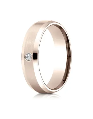 Benchmark 14K Rose Gold 6mm Comfort-Fit Beveled Burnish Set 1-Stone Diamond Wedding Band Ring (0.08 ct.)