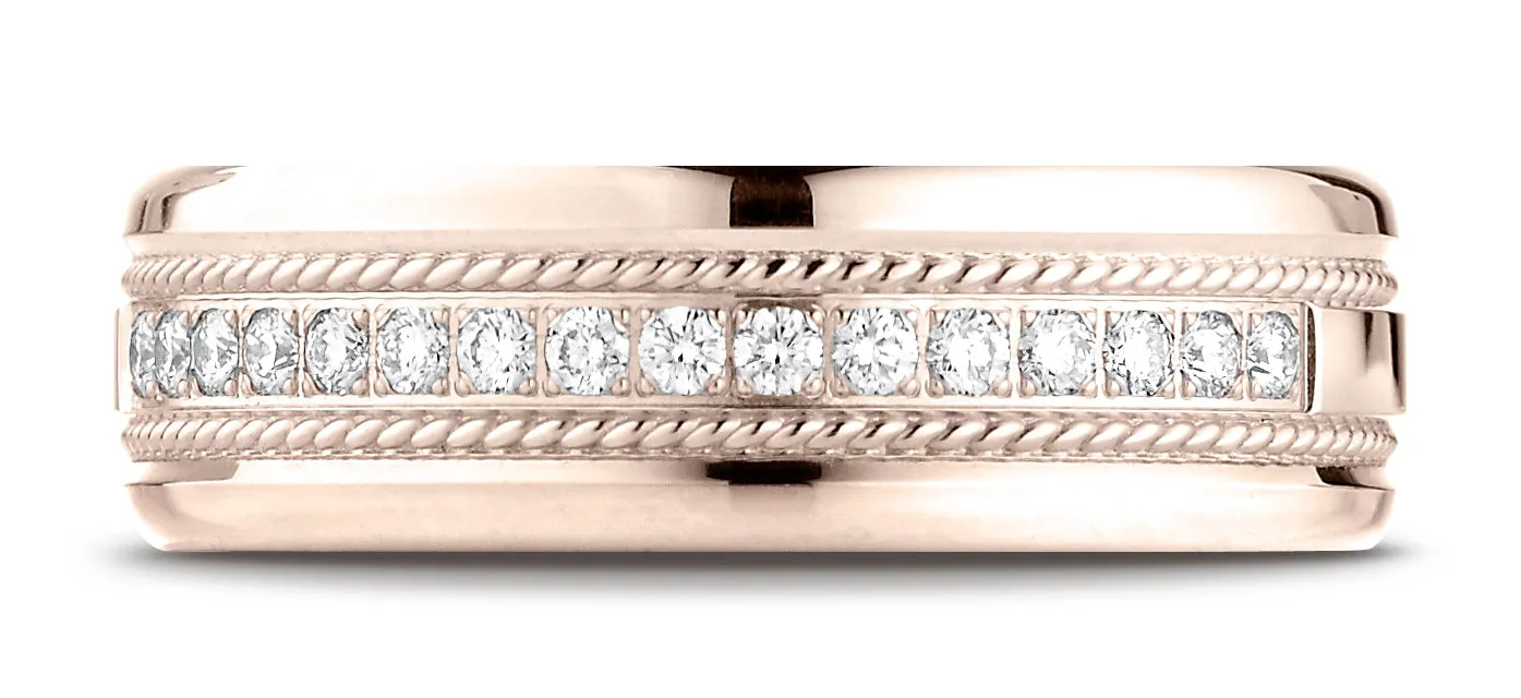 Benchmark 14K Rose Gold 7.5mm Comfort-Fit Pave-set 16-Stone Diamond Wedding Band Ring (0.32 ct.)