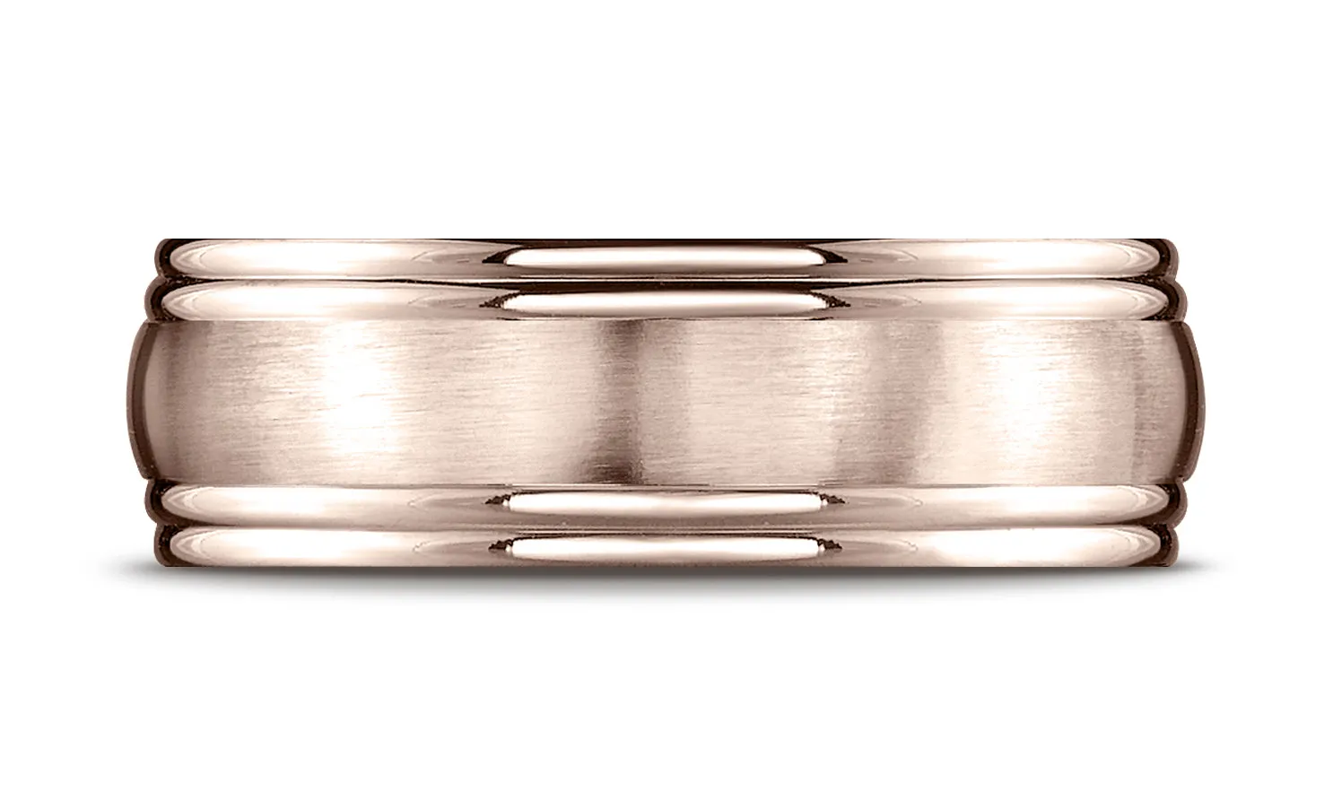 Benchmark 14K Rose Gold 7.5mm Comfort-Fit Satin-Finished Double Round Edge Carved Design Wedding Band