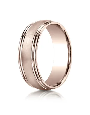 Benchmark 14K Rose Gold 7.5mm Comfort-Fit Satin-Finished Double Round Edge Carved Design Wedding Band