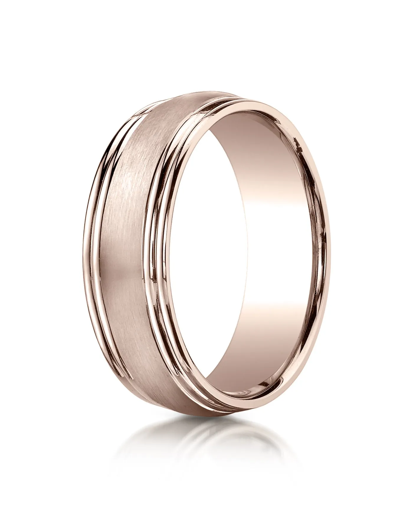 Benchmark 14K Rose Gold 7.5mm Comfort-Fit Satin-Finished Double Round Edge Carved Design Wedding Band
